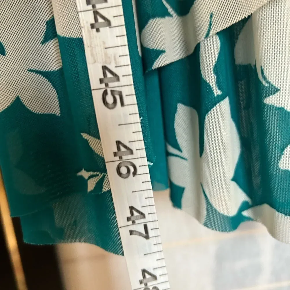 TORRID Teal White Floral Tiered Midi Mesh Ruffle Surplice Dress 12